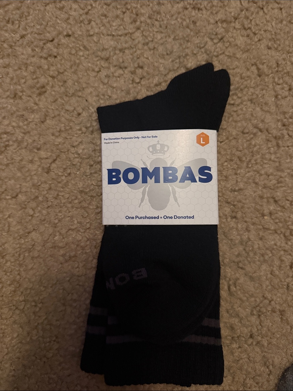 Bombas Black Crew Socks with Subtle Dark Stripe